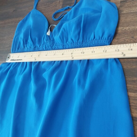 100% Silk Mini Slip Dress Blue Medium Strappy Twelfth Street by Cynthia Vincent. - Picture 7 of 9